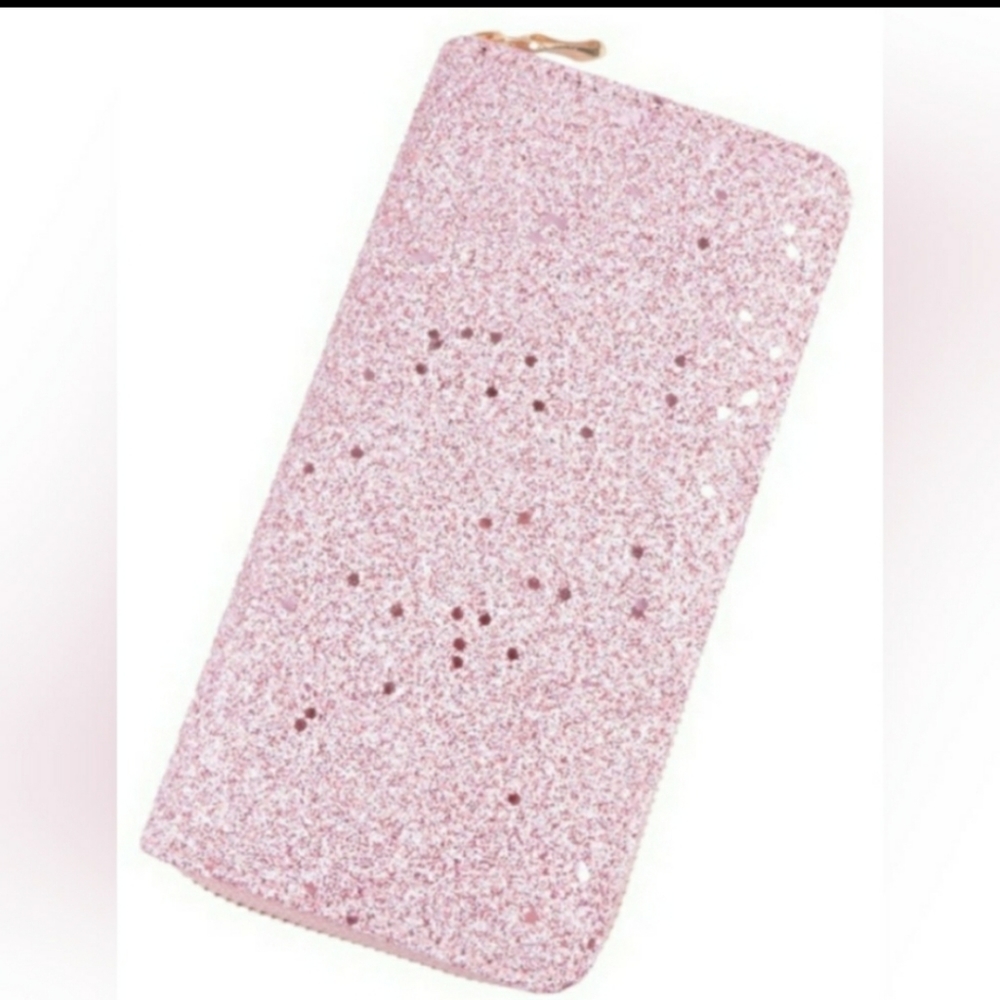 Pink Glitter Zip Around Wallet